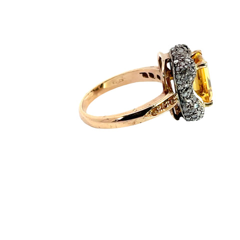Ring in gold-plated Sterling Silver with Citrine and Diamonds, Size 7.5