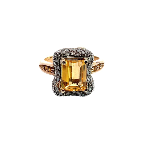 Citrine and Diamond Ring in gold-plated Sterling Siover, Size 7.5