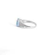 Ring in 14Kt White Gold with Blue Topaz and Diamonds, Size 7