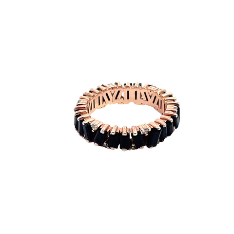 Black Spinel Eternity Band with Cubic Zirconia in Rose gold plated Sterling Silver, Size 8.5