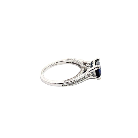 Sapphire Ring in 18K White Gold with Diamonds, Size 6