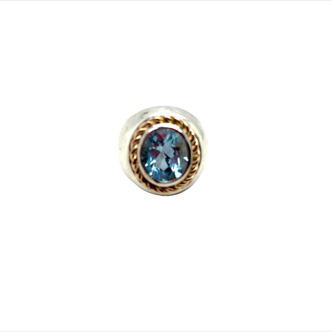 Ring in 14K Yellow Gold and Sterling Silver with Blue Topaz, Size 7.5