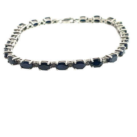 Tennis Bracelet in Sterling Silver with Sapphires, Size 7.5"