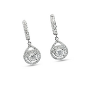 2.02 Ct Diamond Cluster Drop Earrings in 18K White Gold