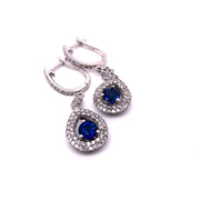 Sapphire Drop Earrings with Diamonds in 18K White Gold