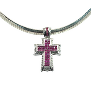 Ruby and Diamond Cross Pendant in 18K Gold