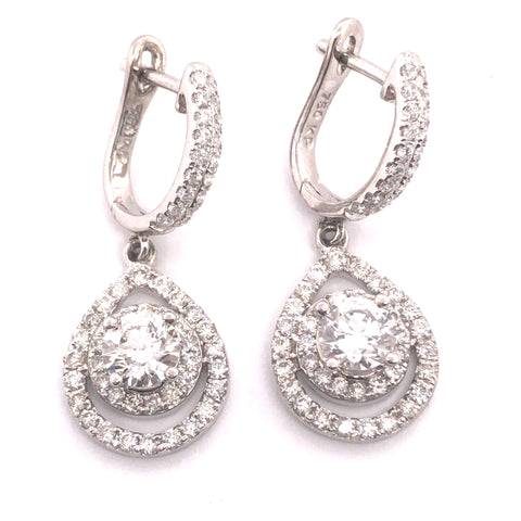 2.02 Ct Diamond Cluster Drop Earrings in 18K White Gold
