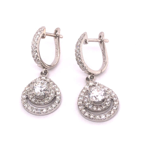 2.02 Ct Diamond Cluster Drop Earrings in 18K White Gold