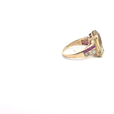 Ring in 14K Yellow Gold with Citrine, Rubies and Diamonds, Size 7.5