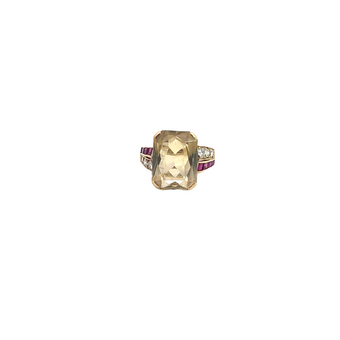 Ring in 14K Yellow Gold with Citrine, Rubies and Diamonds, Size 7.5