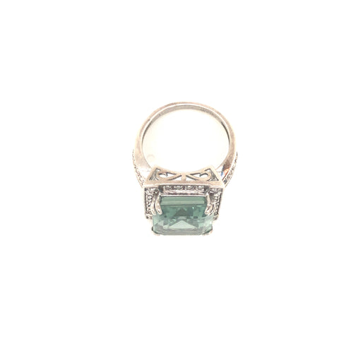 Ring in Sterling Silver with Aqua Blue Quartz and Diamonds, Size 7.5