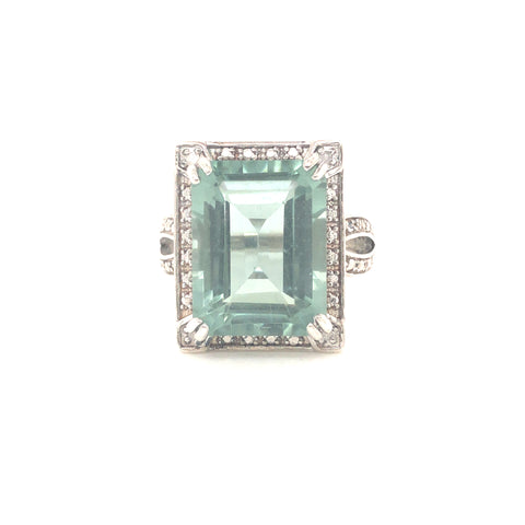 Ring in Sterling Silver with Aqua Blue Quartz and Diamonds, Size 7.5
