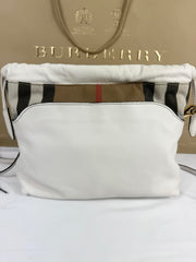 Burberry White Leather House Check Canvas Little Crush Crossbody