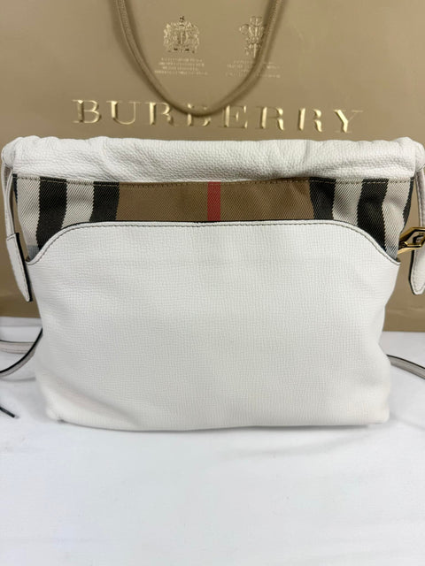 Burberry White Leather House Check Canvas Little Crush Crossbody