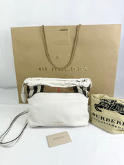 Burberry White Leather House Check Canvas Little Crush Crossbody