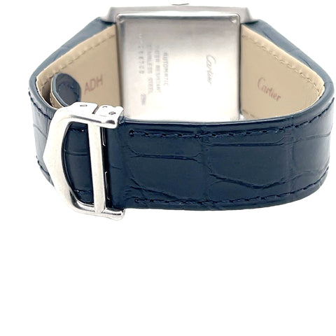 CARTIER® Tank Française Wristwatch with Navy Blue Alligator Leather Adjustable Strap