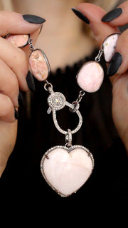 pink opal necklace with pave diamond clasp and pendant