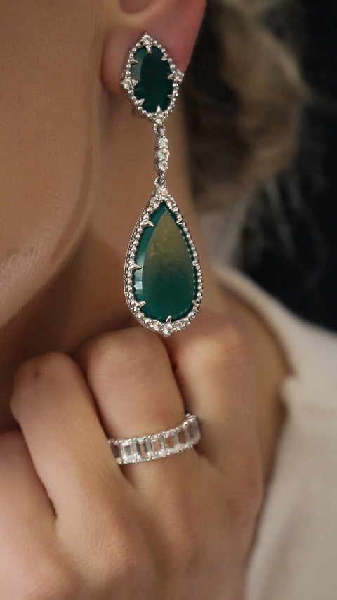 Earrings with Chalcedony and Sapphires set in Sterling Silver with 18K Gold posts