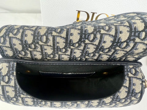 CHRISTIAN DIOR Medium Blue Oblique Jacquard Bobby