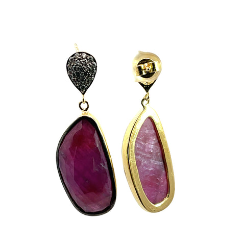 ELA RAE Earrings with White Zircon and Ruby Earrings in gold-plated Sterling Silver