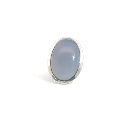 Oval Chalcedony Cabochon Cut Statement Ring Set in 925 Sterling Silver