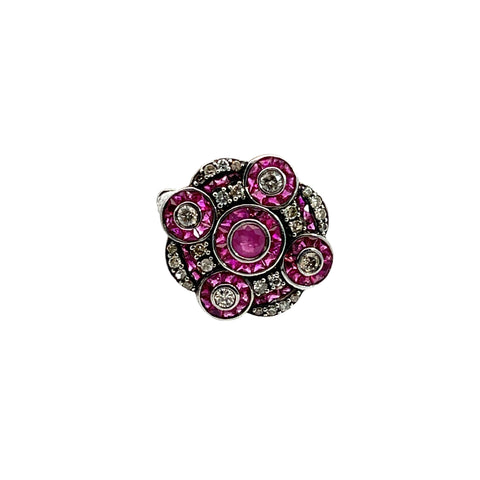 Ring in Sterling Silver with Rubies and Diamonds, Size 6.5