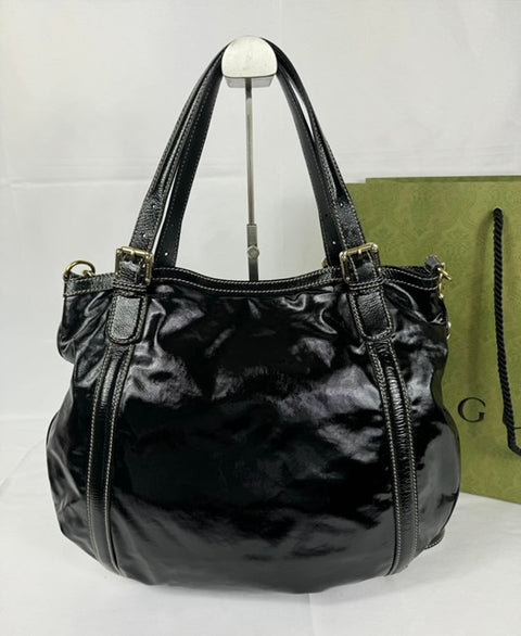 Gucci GG Black Patent Leather Dialux Britt Hobo