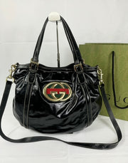 Gucci GG Black Patent Leather Dialux Britt Hobo