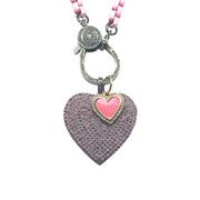 Pink Enamel Necklace, 18" & Sapphire Heart and Enamel and Diamond Pendants