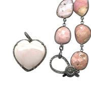 pink opal 30" necklace with removable pave diamond and opal heart pendant
