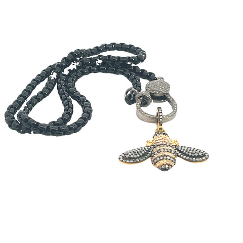 Pave Diamond Bee Pendant flies on a 18" Enamel-coated Chain with Pave Clasp