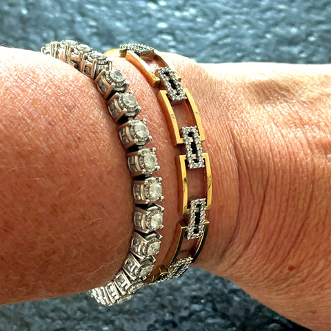 Rectangular Link Diamond Bracelet in 14K Gold, 7.5"