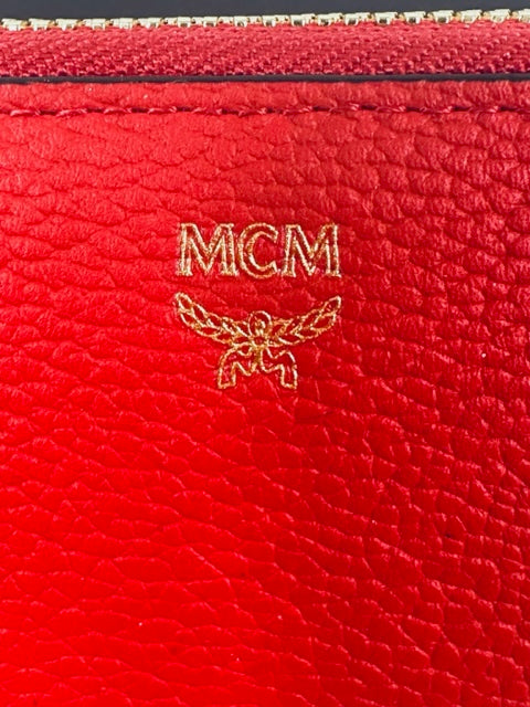 MCM Red Leather Zip Wallet