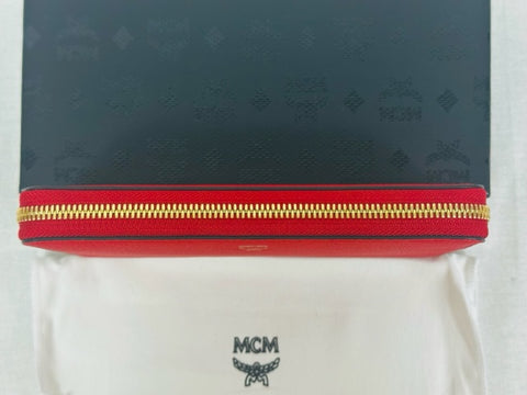 MCM Red Leather Zip Wallet