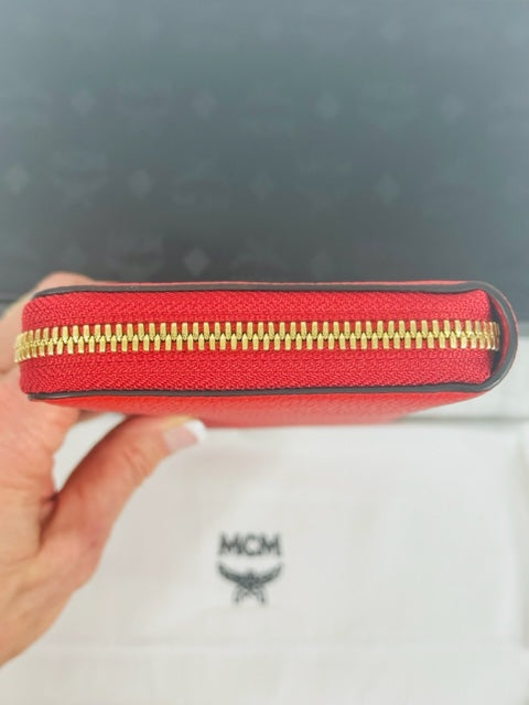 MCM Red Leather Zip Wallet