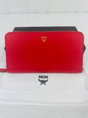 MCM Red Leather Zip Wallet