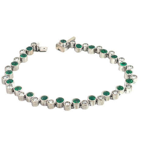 Emerald and Diamond Tennis Bracelet in 18K White Gold, 7"