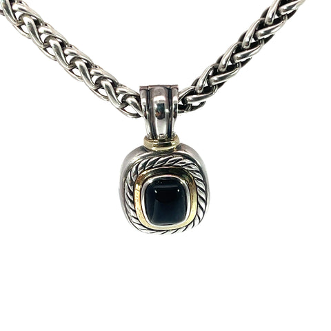 DAVID YURMAN Onyx Pendant Necklace in Sterling Silver and 14K Yellow Gold, 16"
