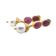 Poppy Ruby and Pearl Drop Earrings in gold-plated Sterling Silver