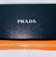 Prada Orange Saffiano Leather Zip Wallet