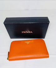 Prada Orange Saffiano Leather Zip Wallet