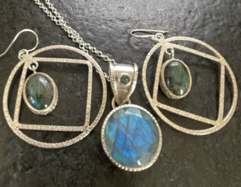 BHAWANA CLARK Labradorite Pendant Necklace and Earrings Set