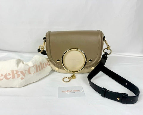 See By Chloe Taupe and Cream Mara Crossbody Bag