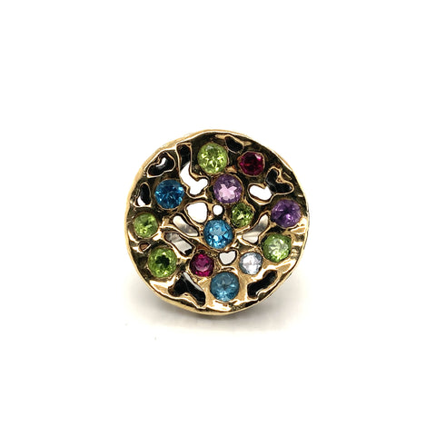 STYLIANO Ring in Gold-Plated Sterling Silver with Topaz, Peridot, and Amethyst Ring
