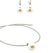 White Pearl Pendant Necklace, 16" & White Pearl Earring Set