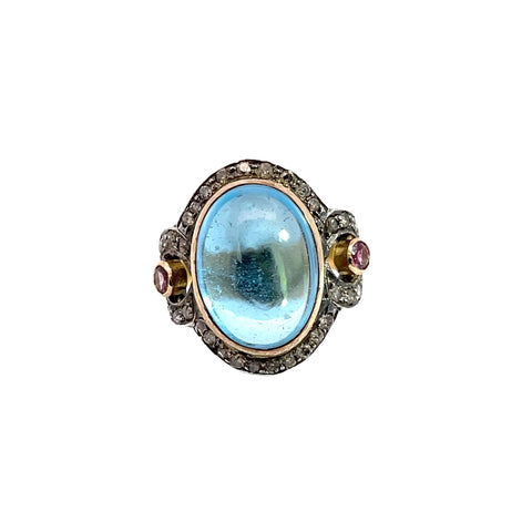 Vintage inspired Blue Topaz Ring in Sterling Silver