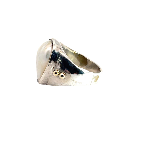 Mabe Pearl Ring in Sterling Silver with 14K Gold accents, Size 7.5