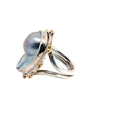 Mabe Pearl Ring in Sterling Silver with 10K Gold Bead Accents, Size 7.75