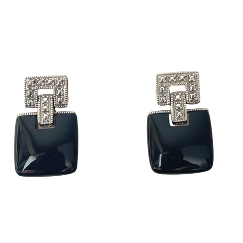 Earrings in 14K White Gold with Onyx