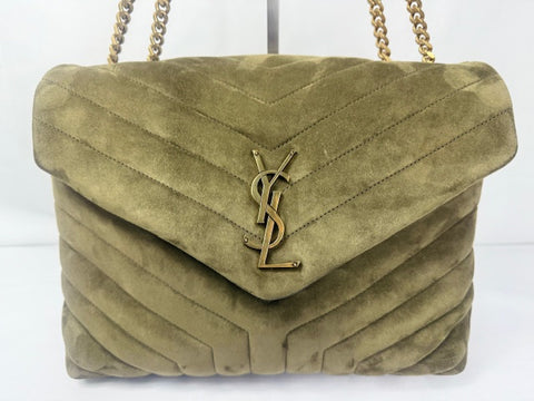 YSL Army Green Suede Medium Lou Bag